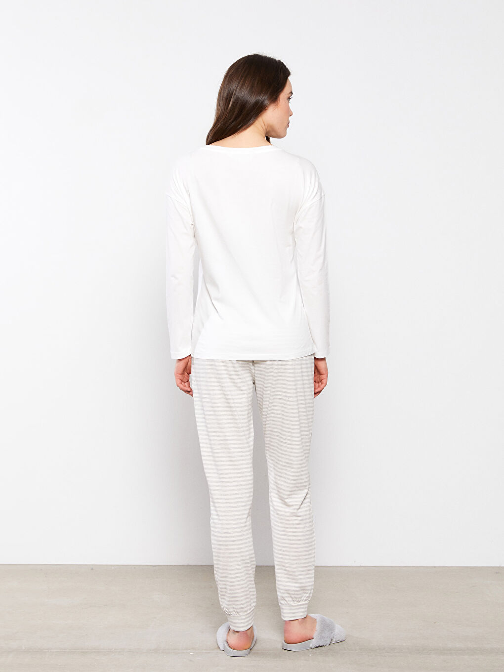 Ensemble de pyjama de maternité à manches longues imprimé col rond avec allaitement-4