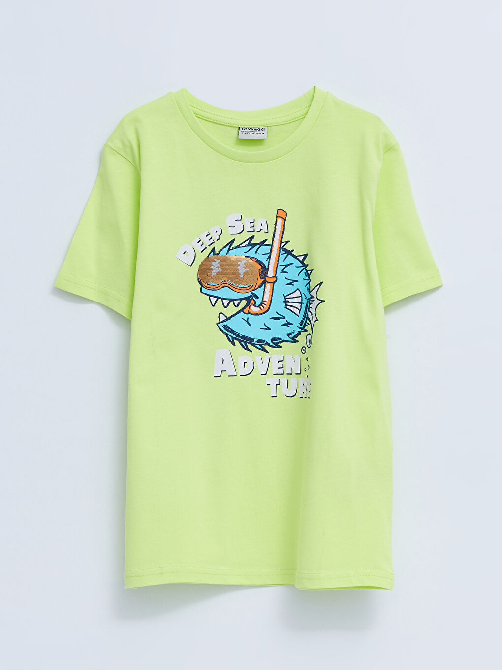 Crew Neck Printed Double Sided Sequined Short Sleeve Cotton Boy T-Shirt-1