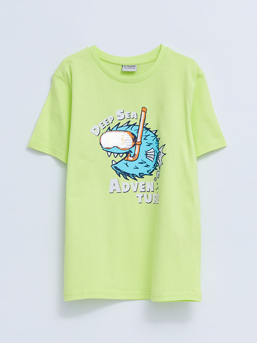 Crew Neck Printed Double Sided Sequined Short Sleeve Cotton Boy T-Shirt-2