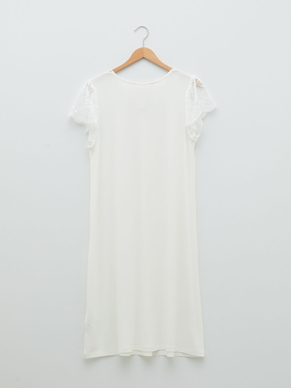 Ekru V Yaka Nakışlı Kısa Kollu Hamile Gecelik-6