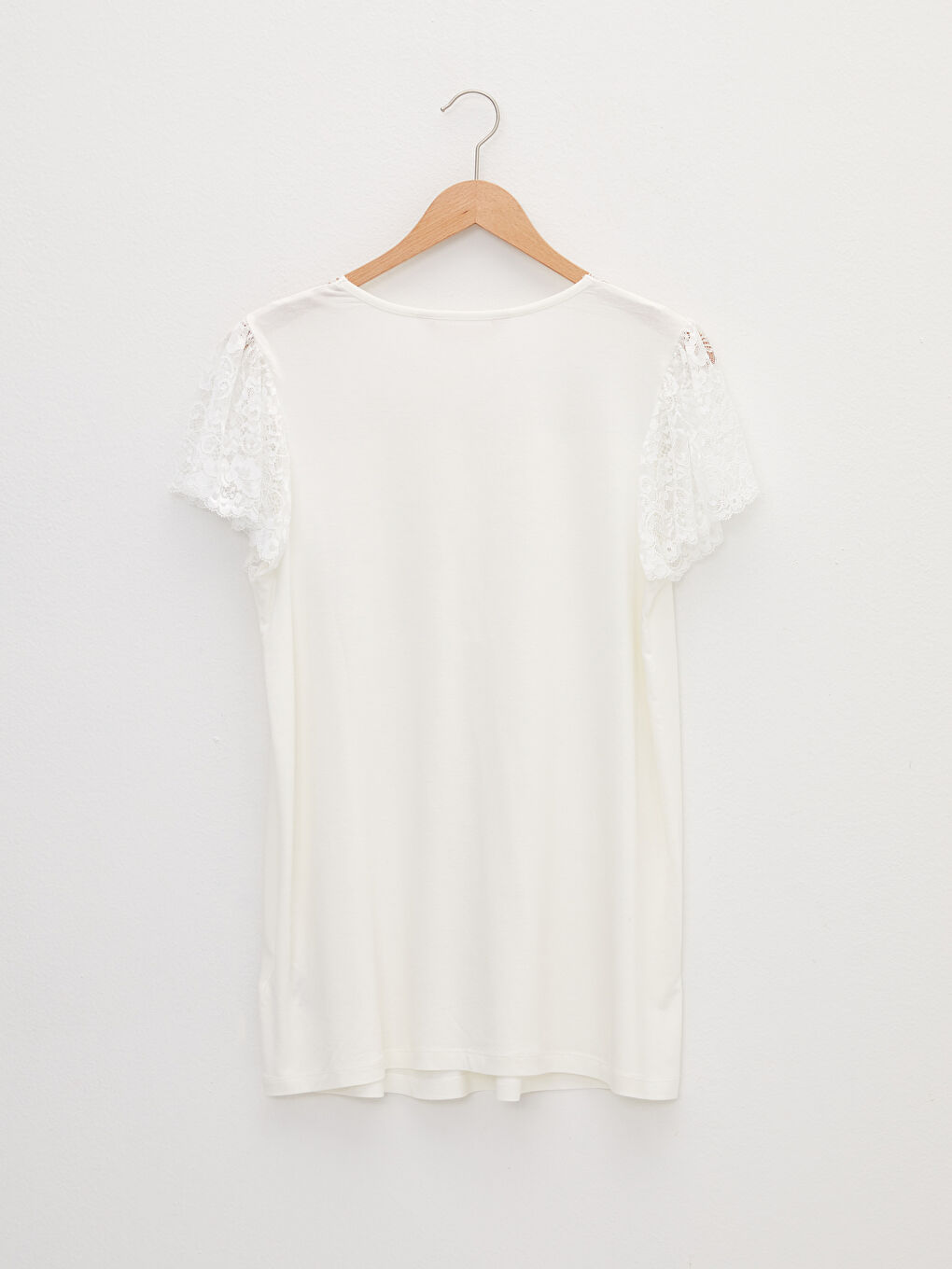 Ekru V Yaka Nakışlı Kısa Kollu Hamile Pijama Takımı-3