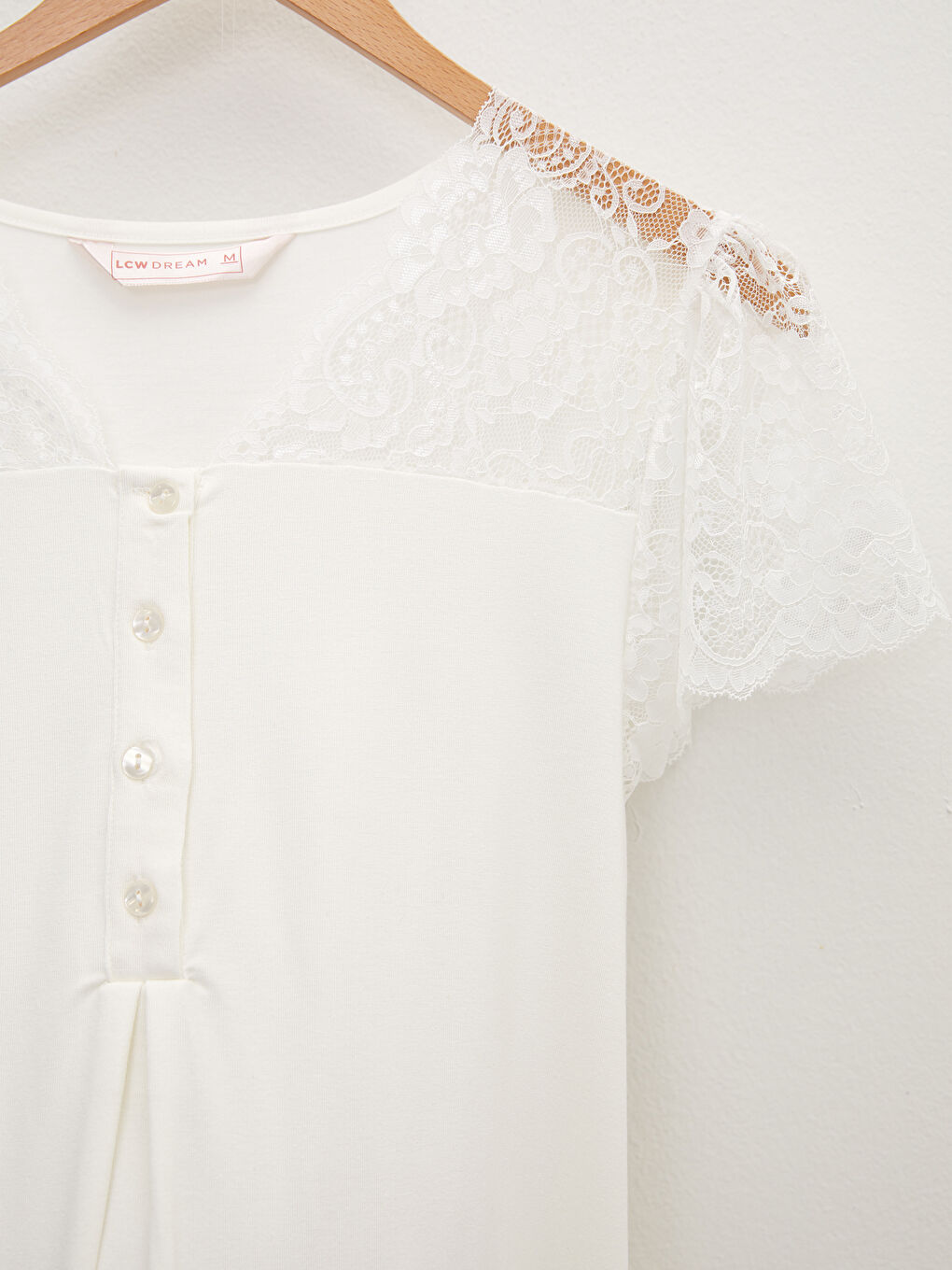 Ekru V Yaka Nakışlı Kısa Kollu Hamile Pijama Takımı-5