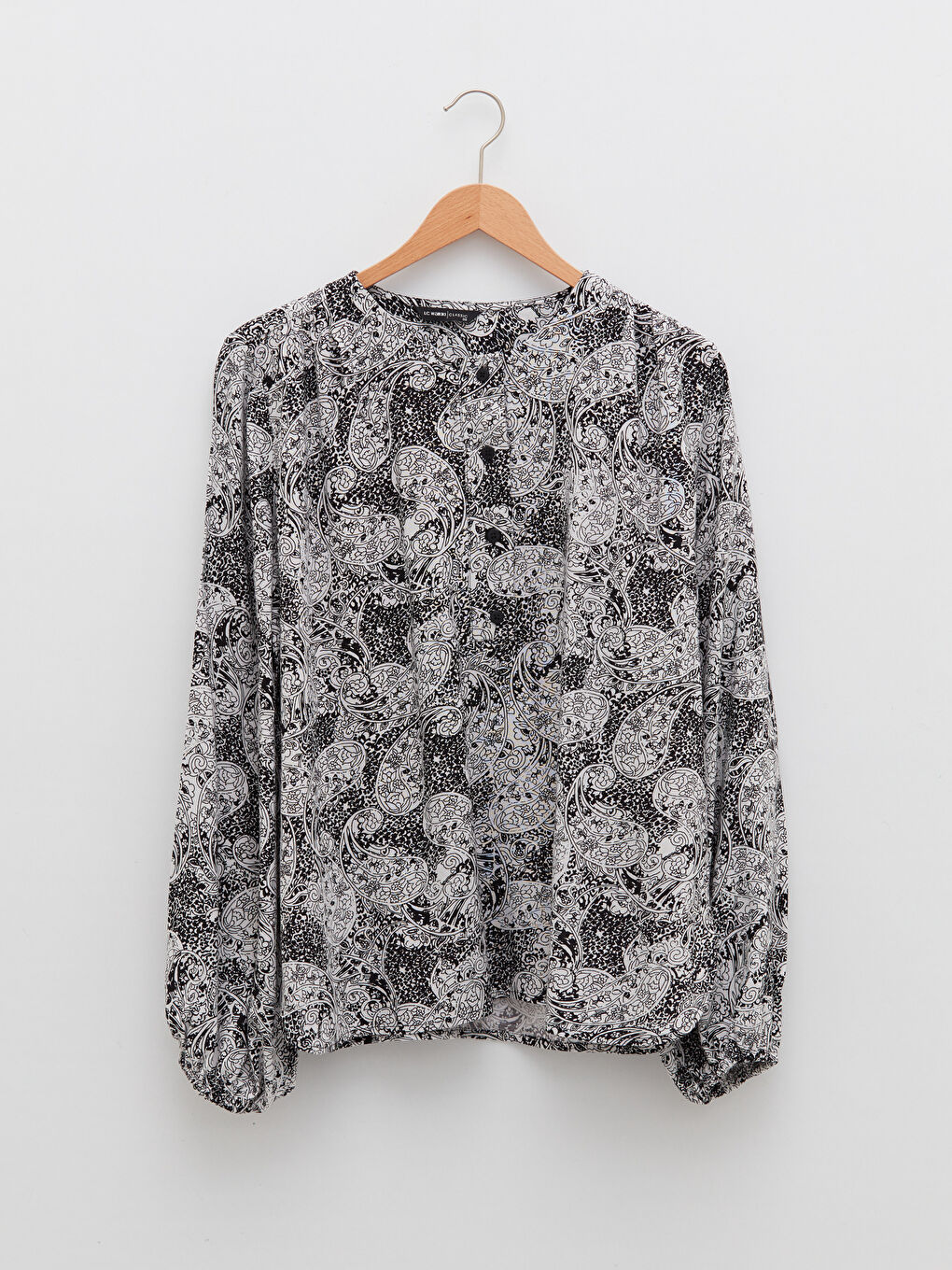 Crew Neck Patterned Long Sleeve Viscose Women's Blouse-4