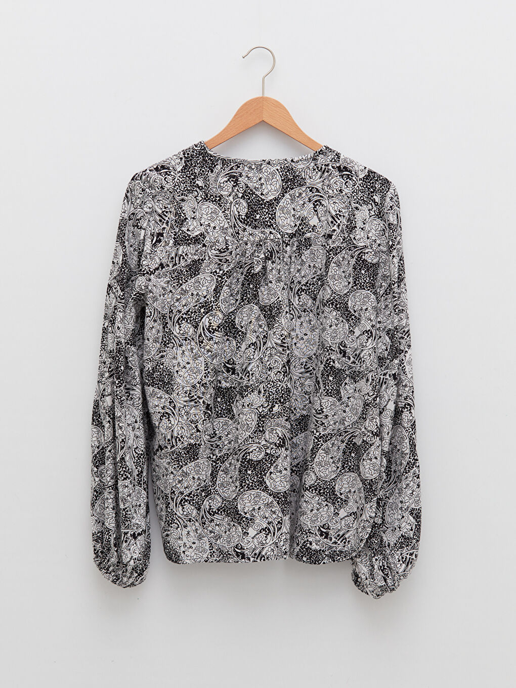 Crew Neck Patterned Long Sleeve Viscose Women's Blouse-5