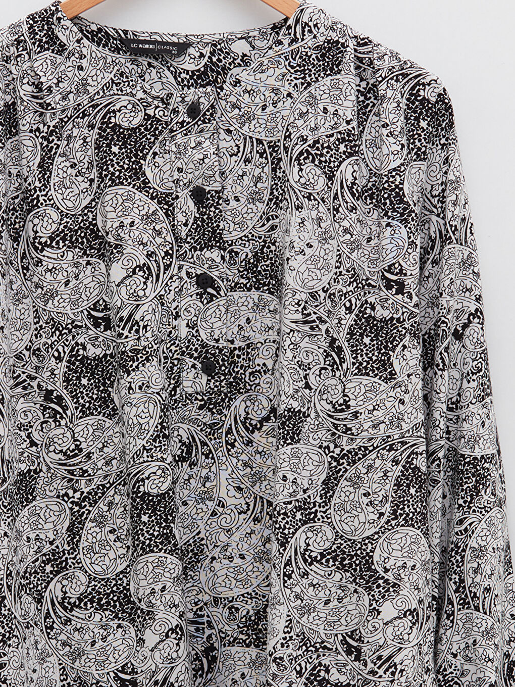 Crew Neck Patterned Long Sleeve Viscose Women's Blouse-6