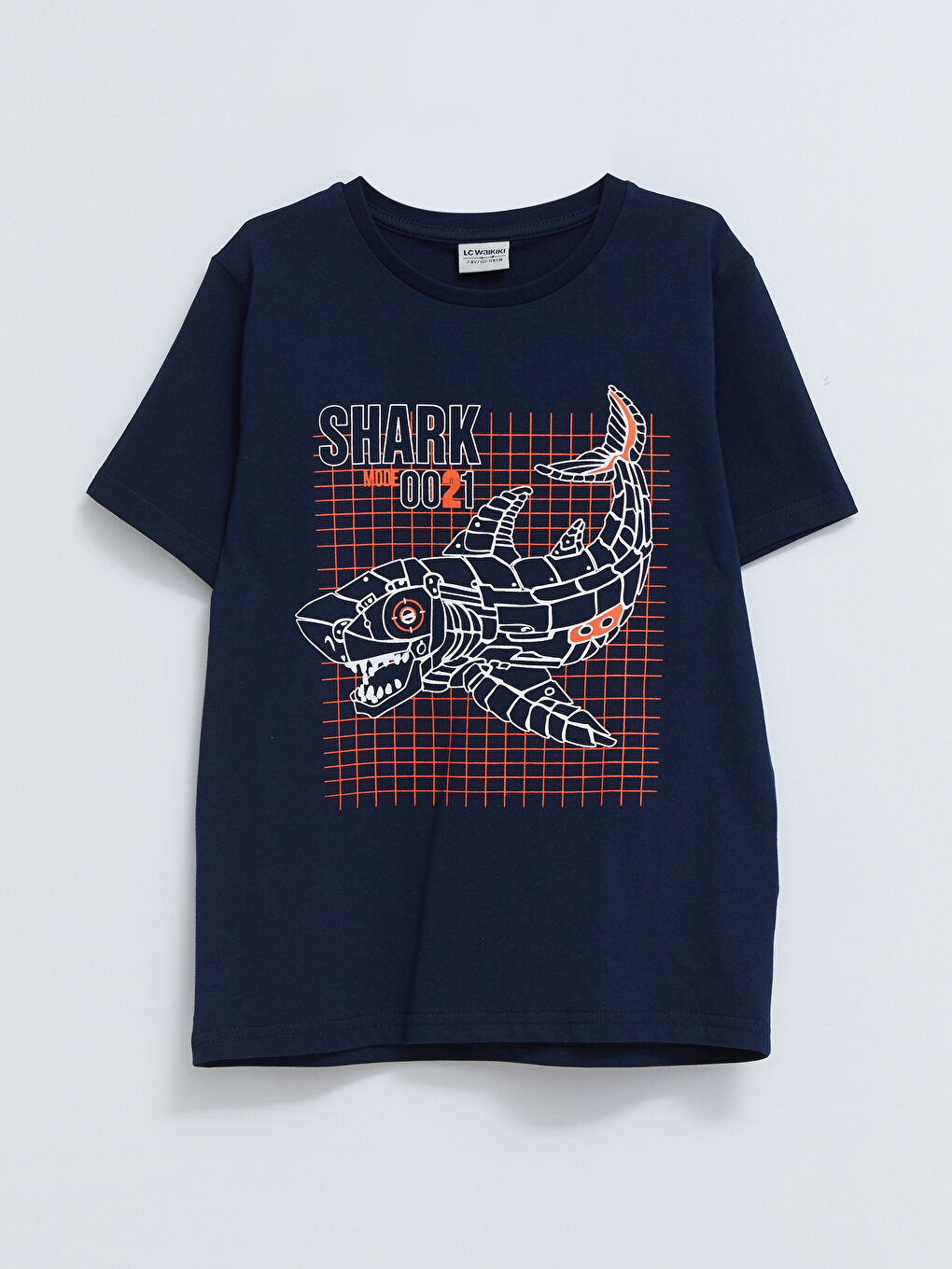 Lacivert Bisiklet Yaka Baskılı Kısa Kollu Pamuklu Erkek Çocuk Tişört