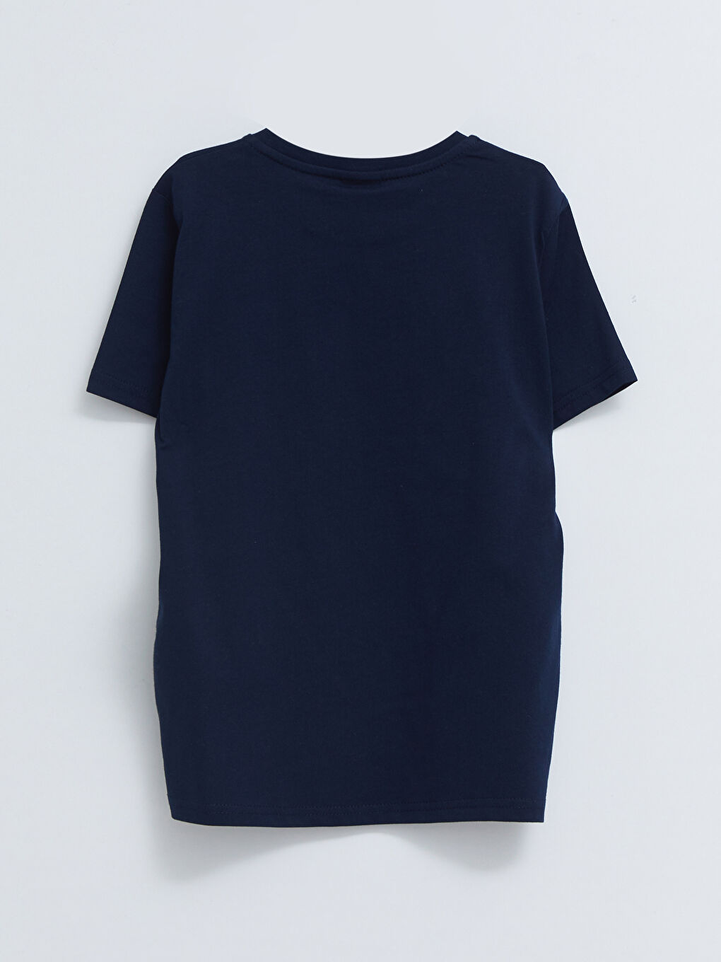 Lacivert Bisiklet Yaka Baskılı Kısa Kollu Pamuklu Erkek Çocuk Tişört-1