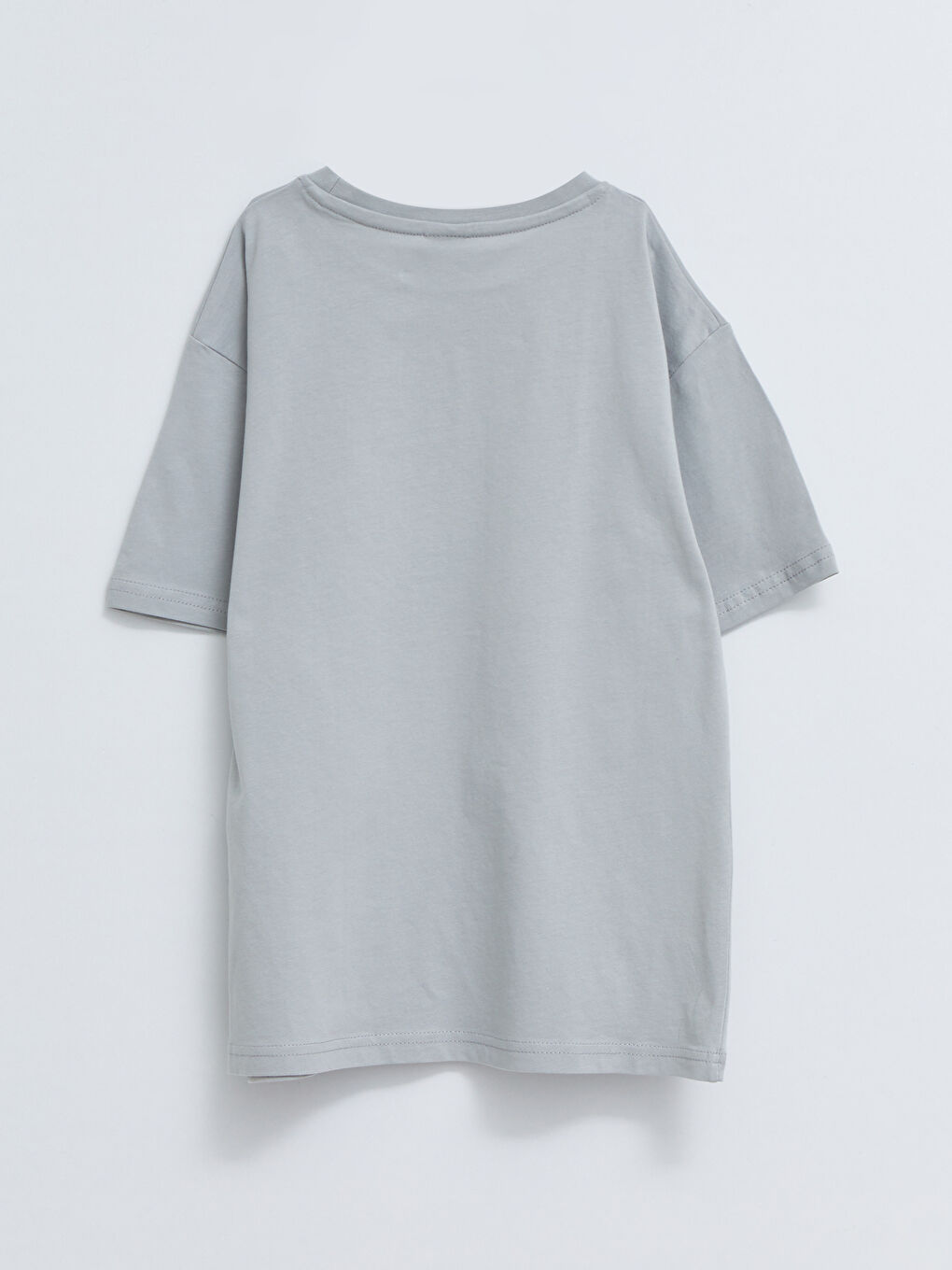 Gri Bisiklet Yaka Baskılı Kısa Kollu Pamuklu Erkek Çocuk Tişört-1