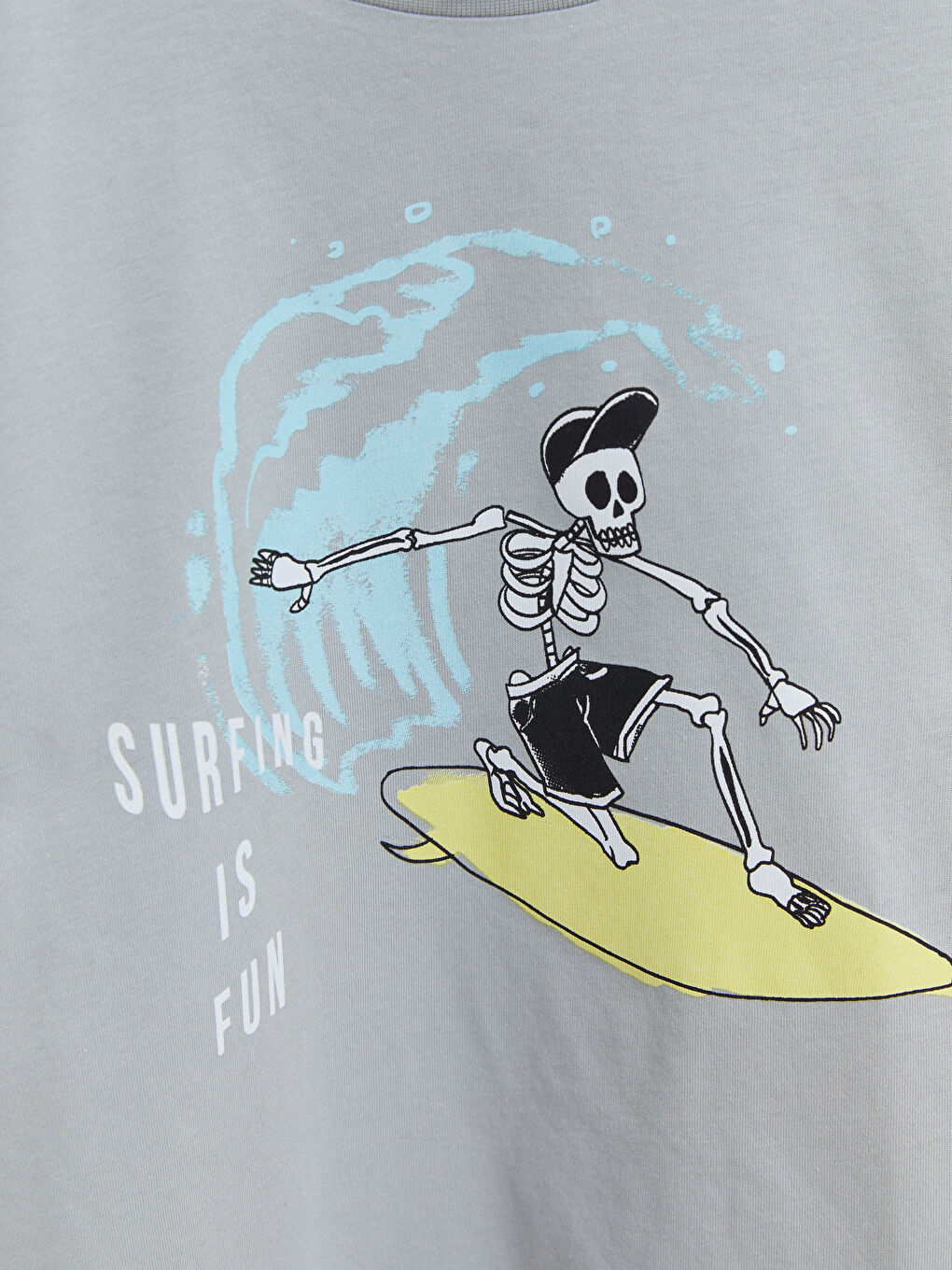 Gri Bisiklet Yaka Baskılı Kısa Kollu Pamuklu Erkek Çocuk Tişört-2