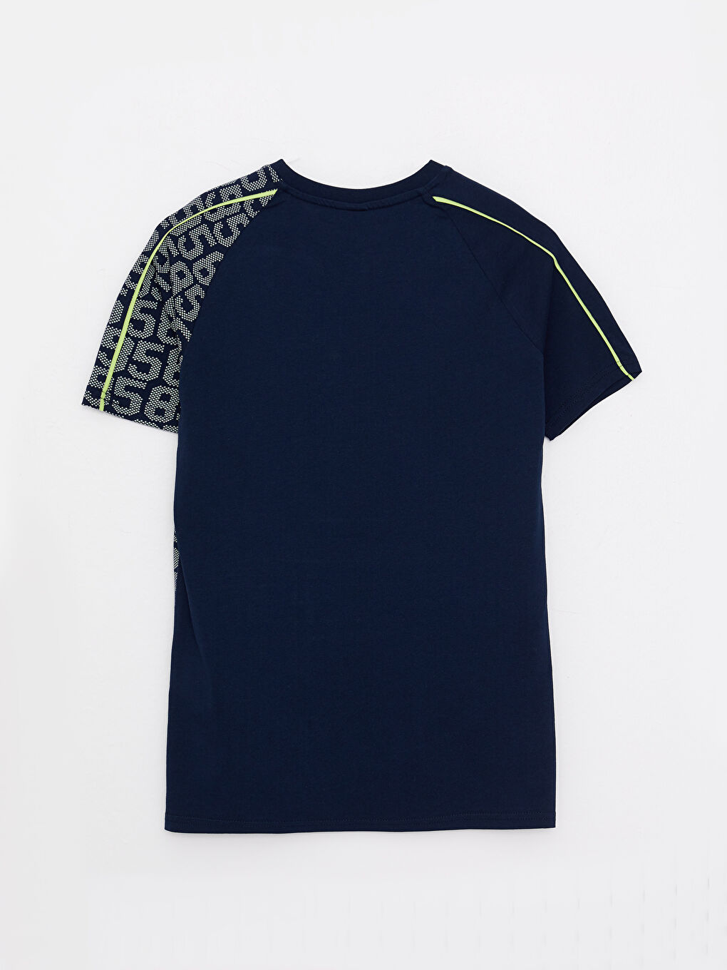 Lacivert Bisiklet Yaka Baskılı Kısa Kollu Pamuklu Erkek Çocuk Tişört-1