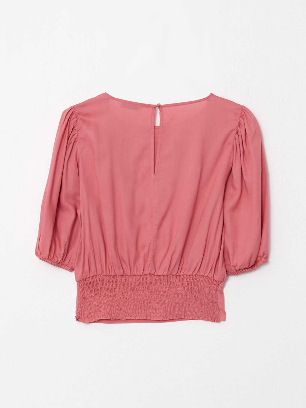 Pembe Bisiklet Yaka Düz Kısa Kollu Viskon Kadın Bluz-6