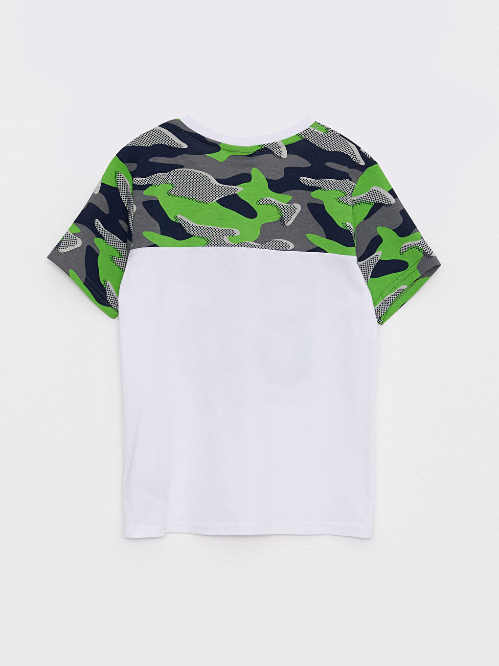 Beyaz Bisiklet Yaka Baskılı Kısa Kollu Pamuklu Erkek Çocuk Tişört-1