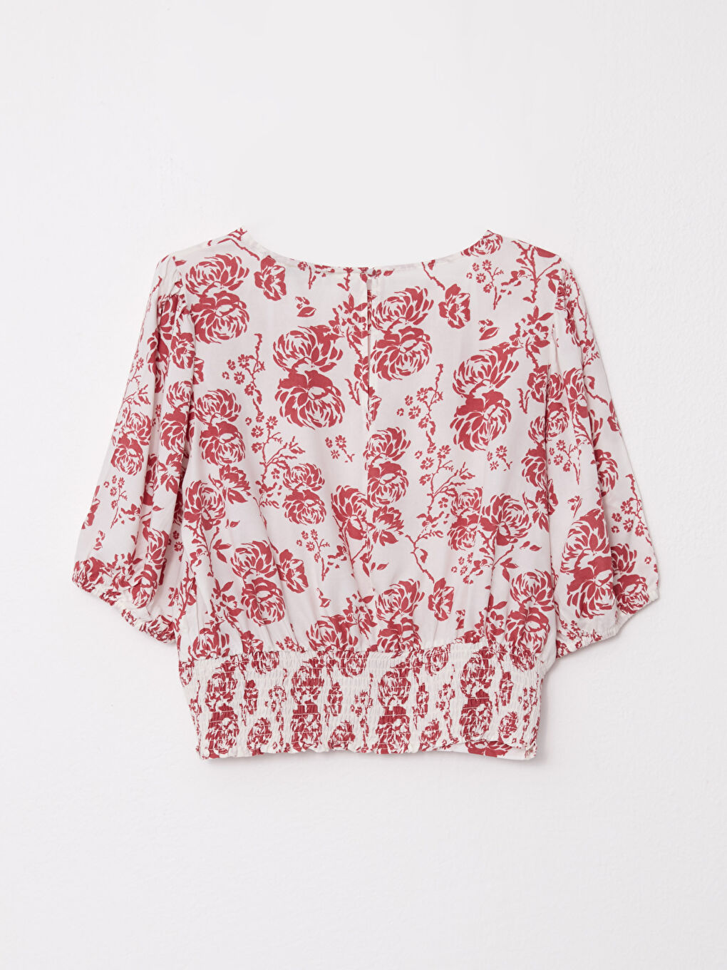 Crew Neck Patterned Short Sleeve Crop Women's Blouse-6