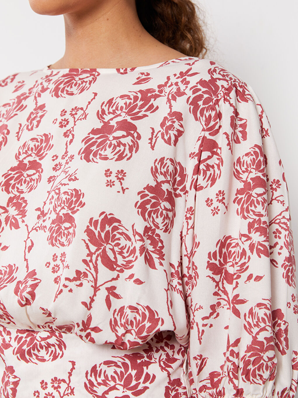 Crew Neck Patterned Short Sleeve Crop Women's Blouse-4