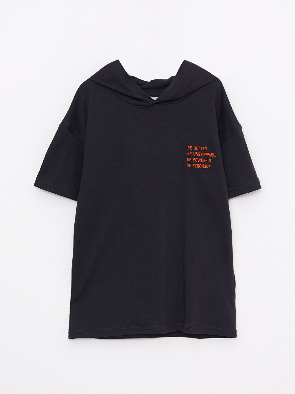 Hooded Printed Short Sleeve Cotton Boy T-Shirt