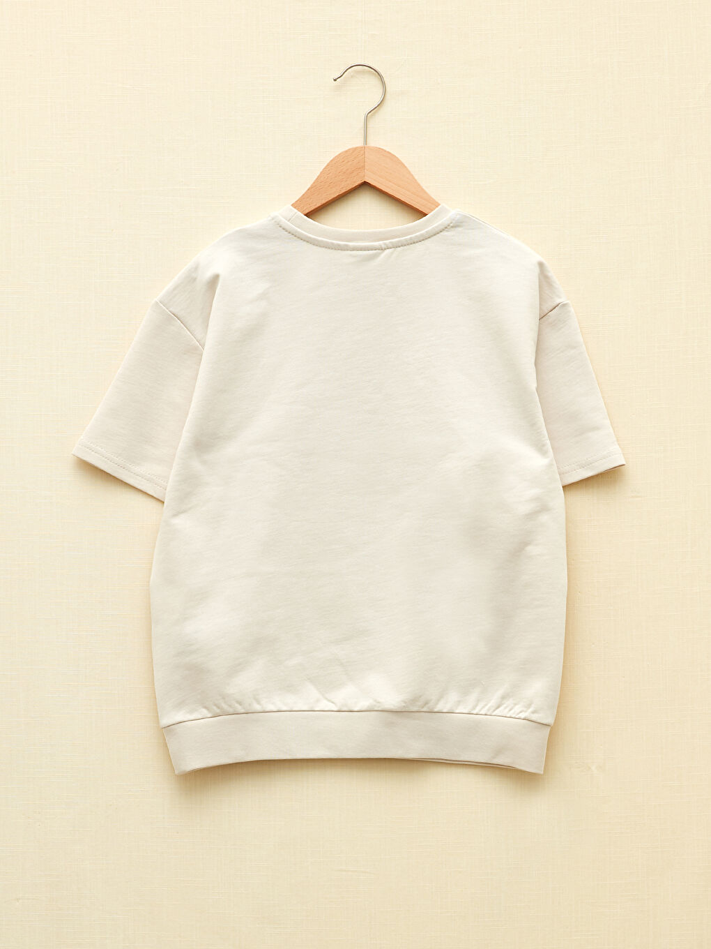 Bej Bisiklet Yaka Baskılı Kısa Kollu Erkek Çocuk Sweatshirt-1