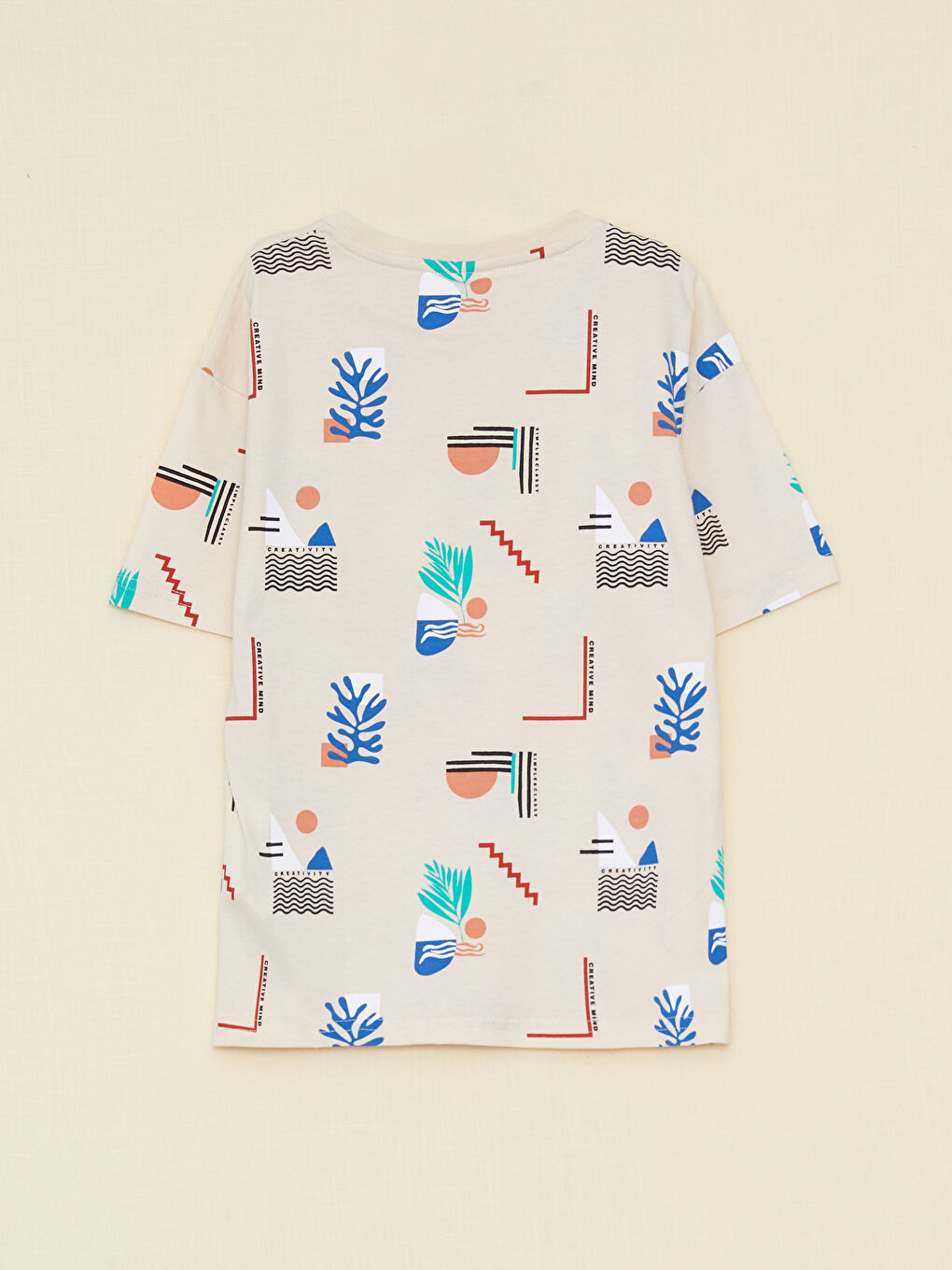 Bej Bisiklet Yaka Baskılı Kısa Kollu Pamuklu Erkek Çocuk Tişört-1