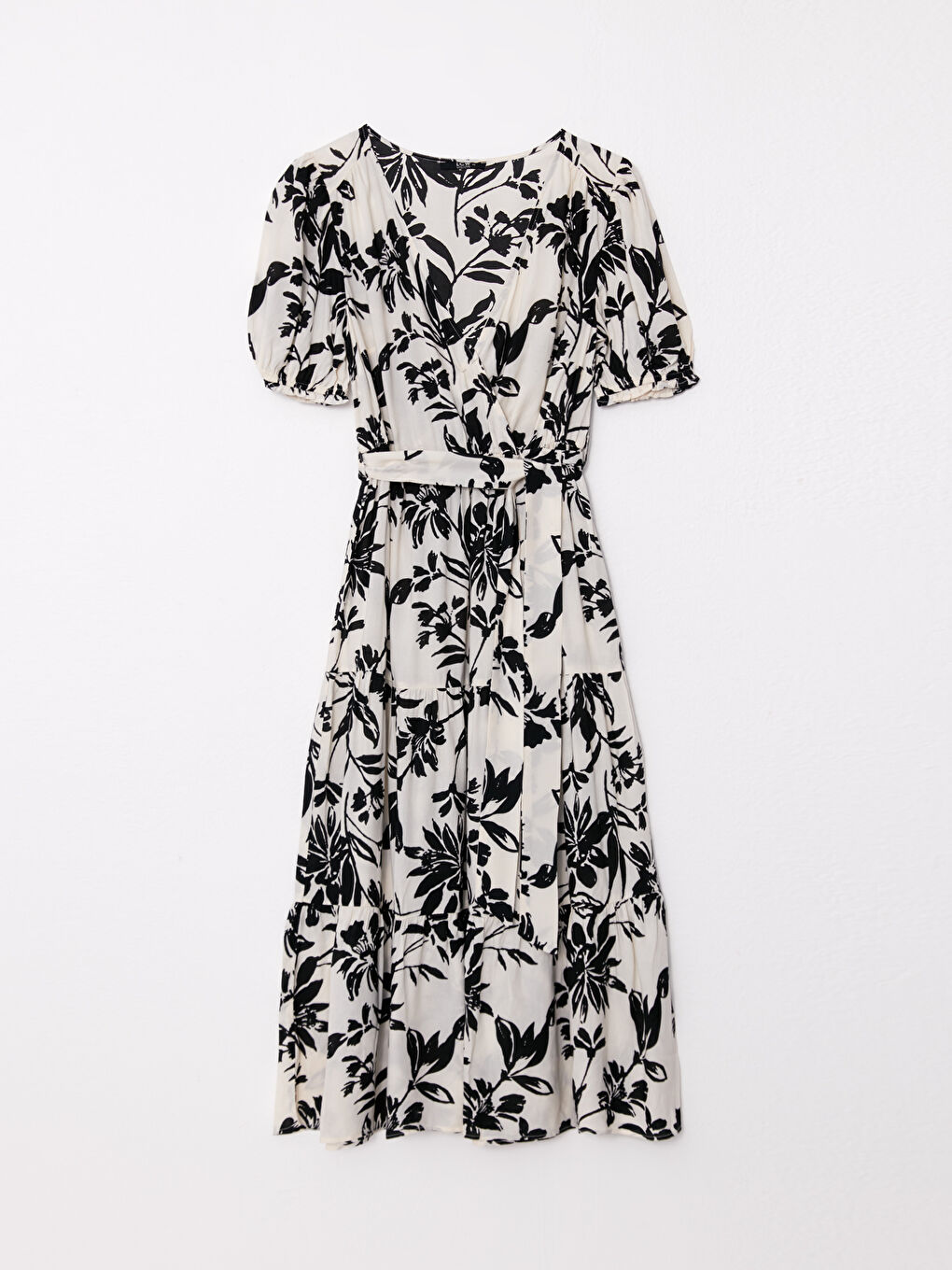 LCW Vision Double Breasted Collar Floral Short Sleeve Viscose Women's Dress -S29289Z8-LQJ