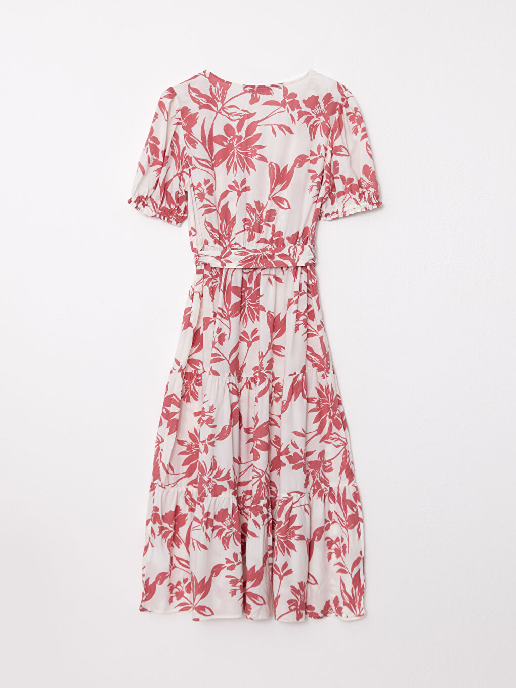 Double Breasted Collar Floral Short Sleeve Viscose Women's Dress-6