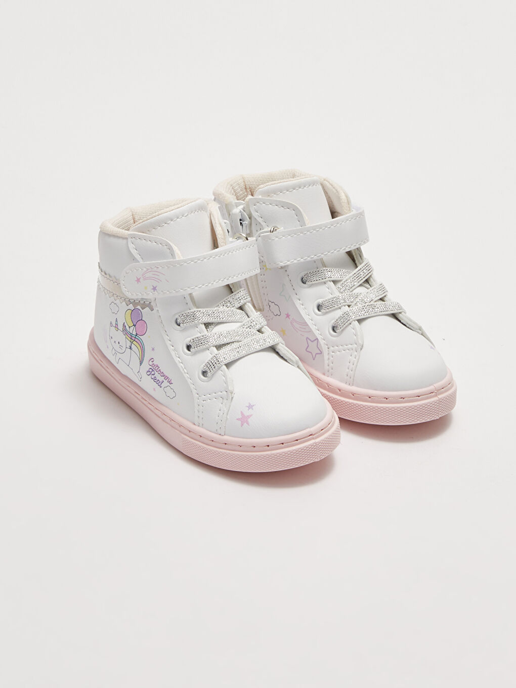 أحذية رياضية بنات رضع مطبوعة برباط حذاء، أشرطة وسوستة