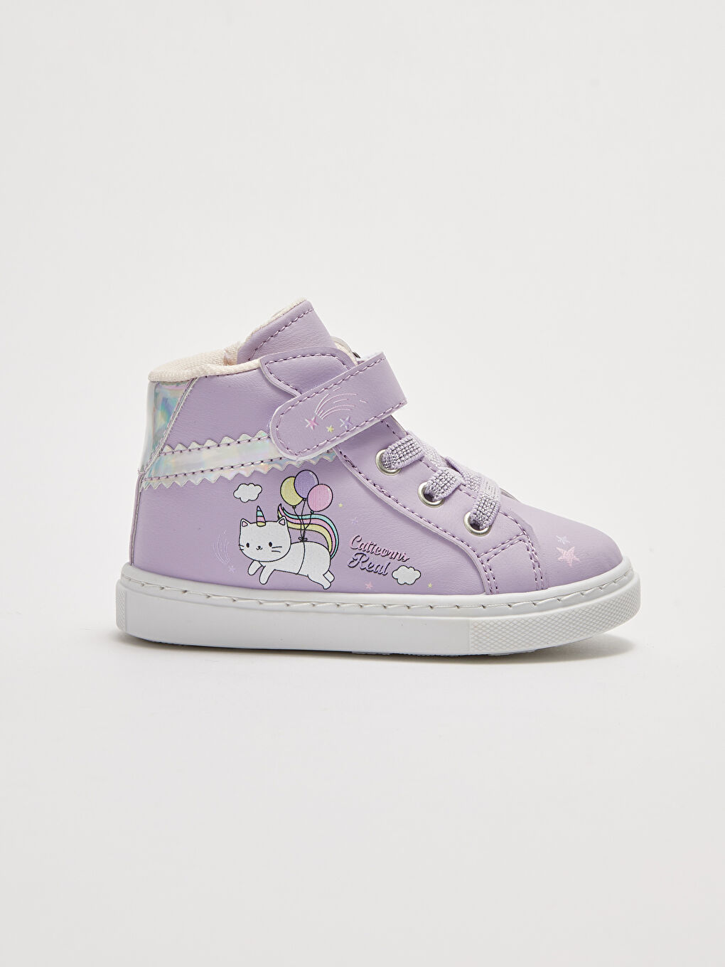 Lila Baskılı Bağcık, Cırt Cırt ve Fermuarlı Kız Bebek Spor Ayakkabı-1