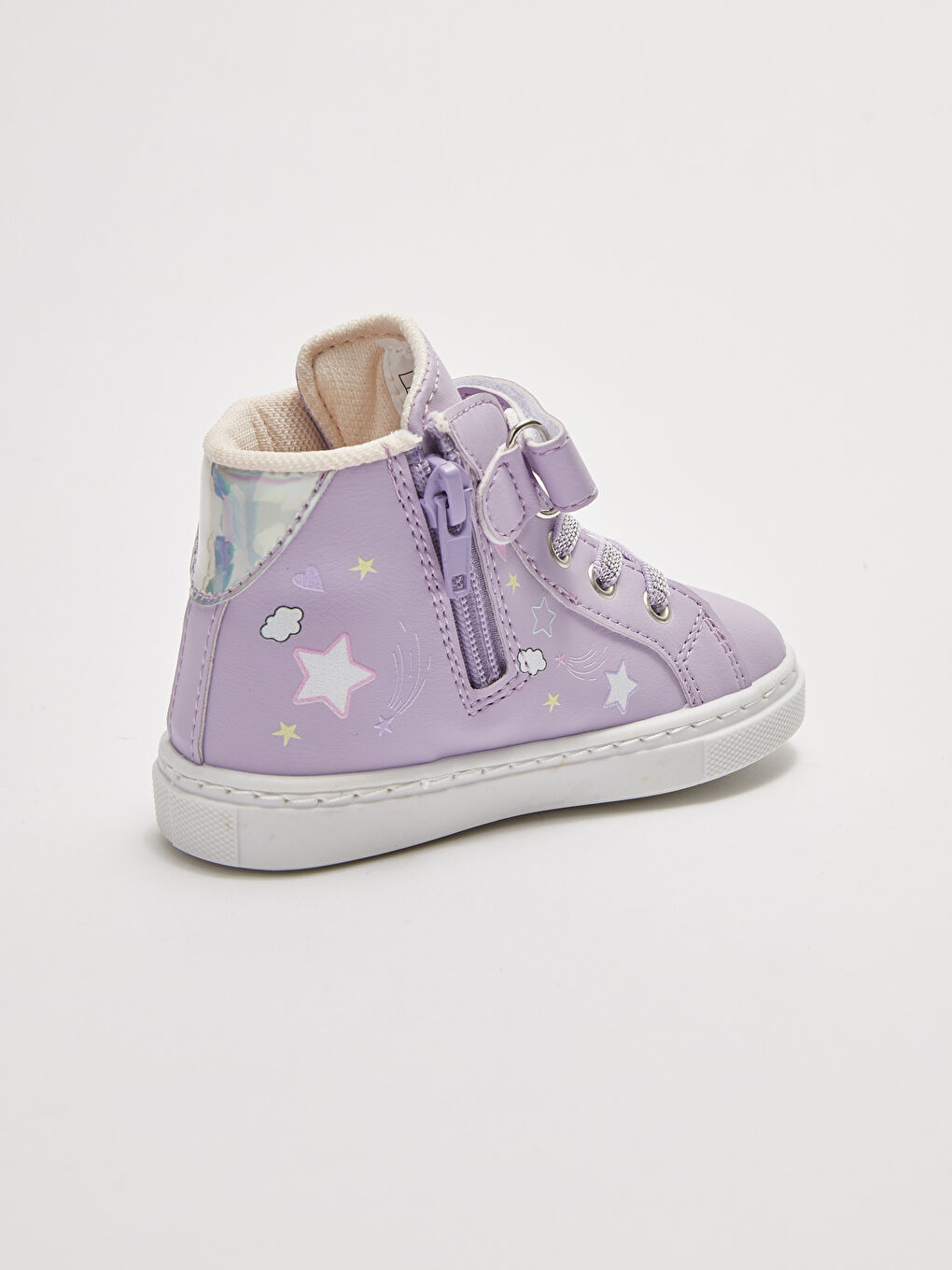 Lila Baskılı Bağcık, Cırt Cırt ve Fermuarlı Kız Bebek Spor Ayakkabı-2