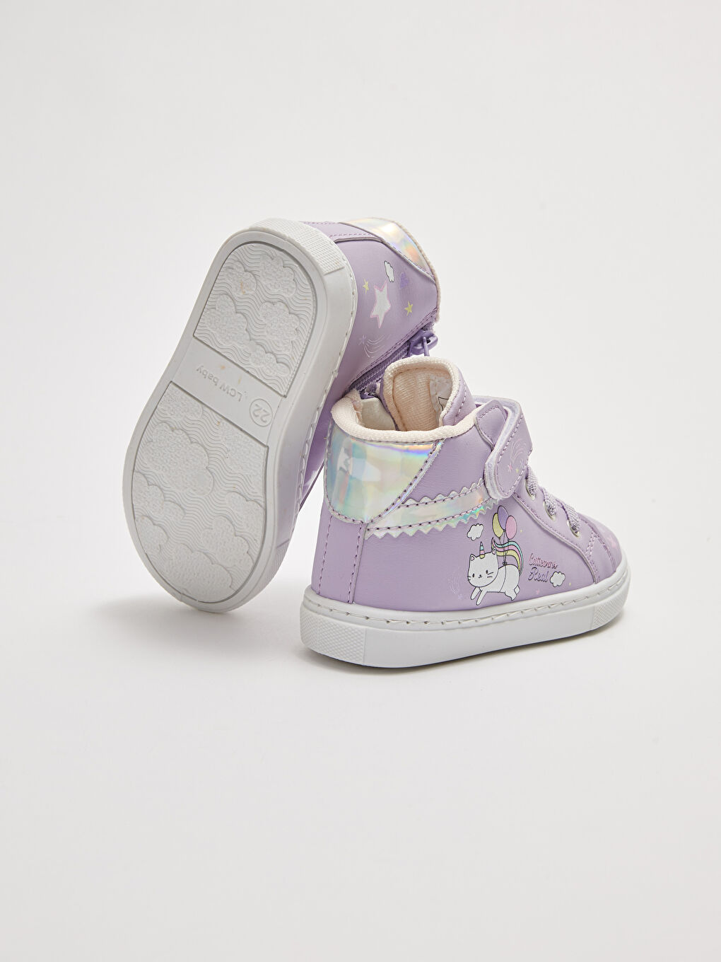 Lila Baskılı Bağcık, Cırt Cırt ve Fermuarlı Kız Bebek Spor Ayakkabı-3
