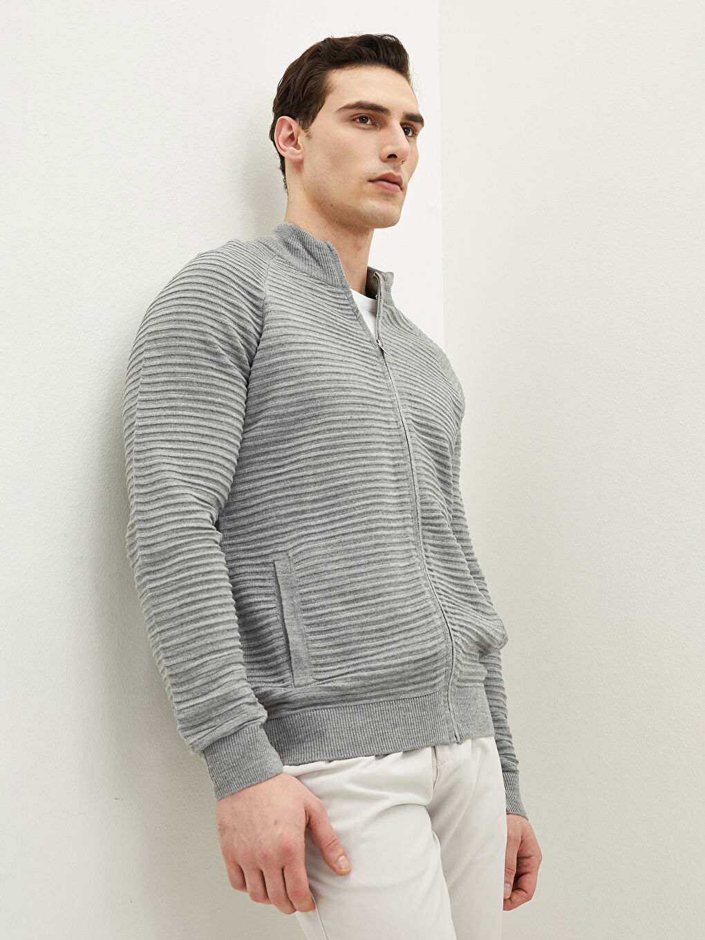 LCW Vision Gri Slim Fit Dik Yaka Erkek Hırka