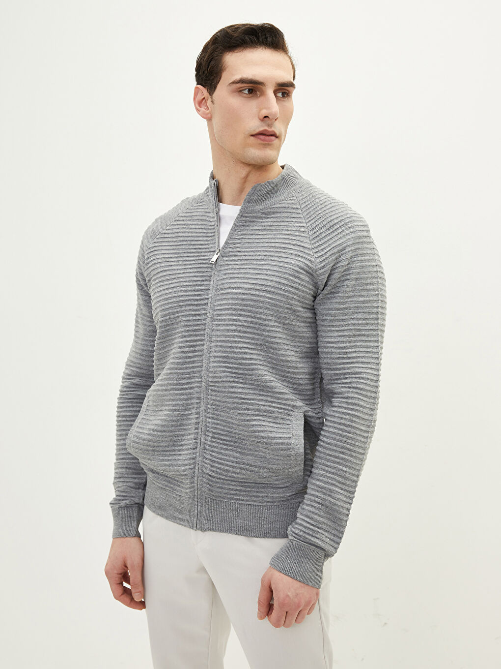 LCW Vision Gri Slim Fit Dik Yaka Erkek Hırka - 1