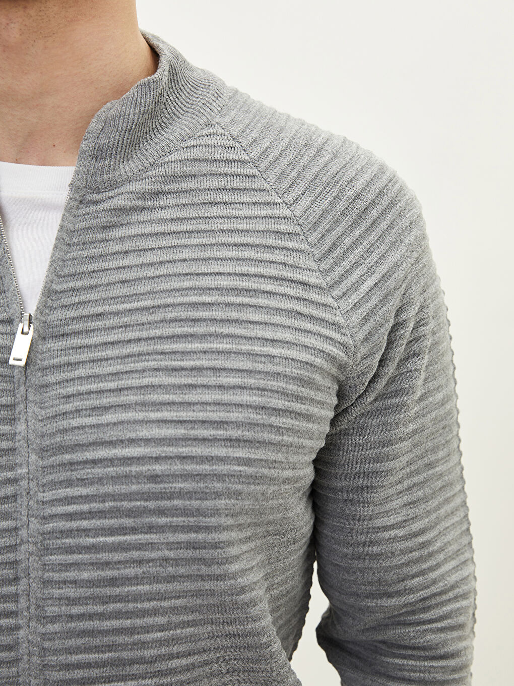 LCW Vision Gri Slim Fit Dik Yaka Erkek Hırka - 3