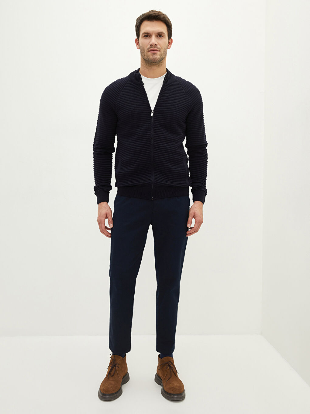 Lacivert Slim Fit Dik Yaka Erkek Hırka-2