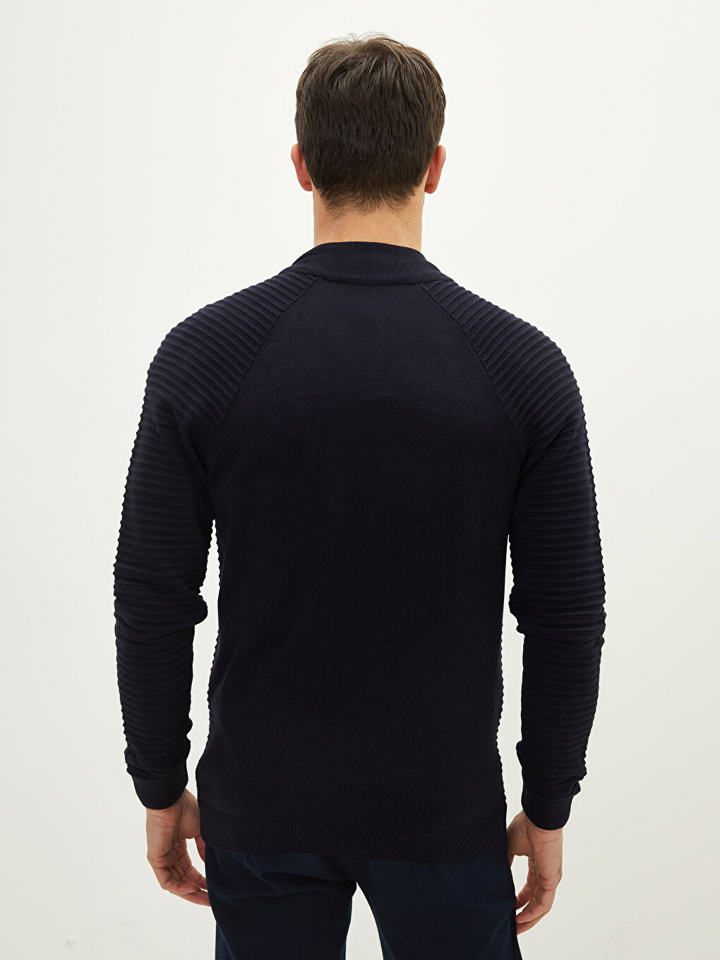 Lacivert Slim Fit Dik Yaka Erkek Hırka-4