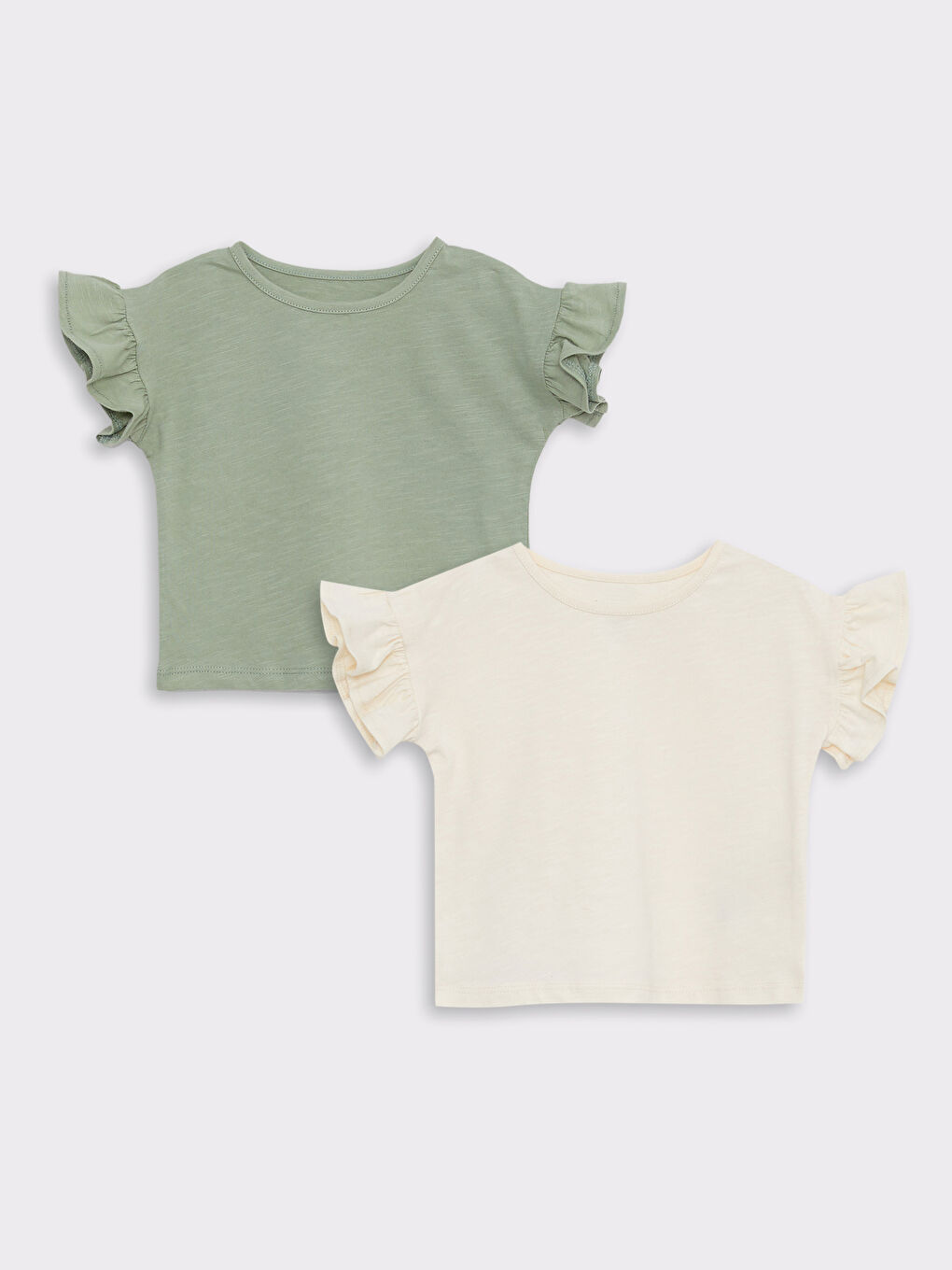 تيشيرت ياقة دائرية كم قصير قطن بنات رضع - مجموعتين