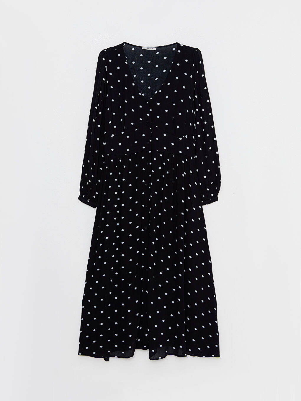 Φόρεμα Γυναικείο Μακρυμάνικο Βισκόζη Πουά Λαιμόκοψη V-5