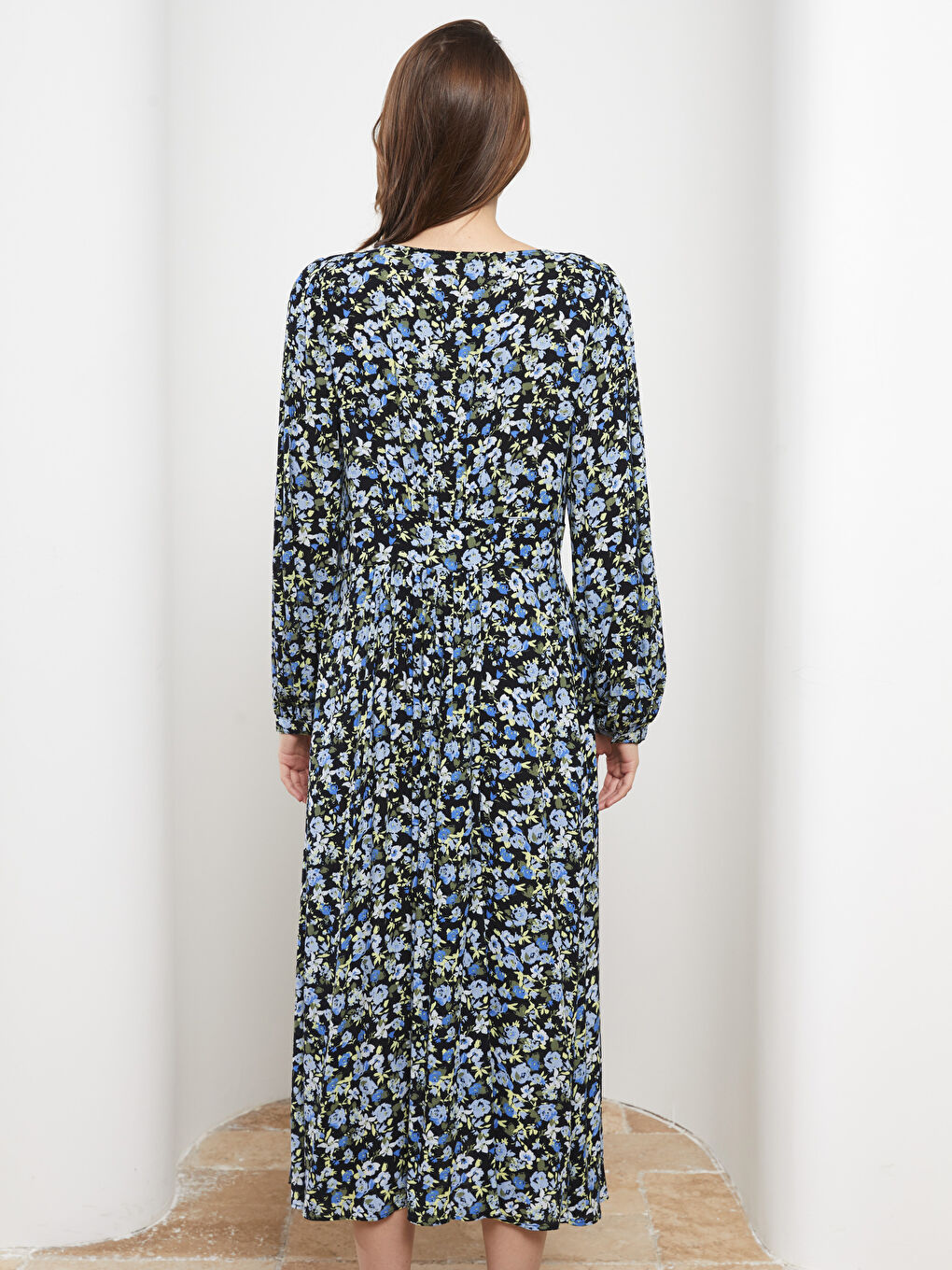 LC Waikiki V Neck Patterned Long Sleeve Viscose Women's Dress -S29298Z8-LSJ