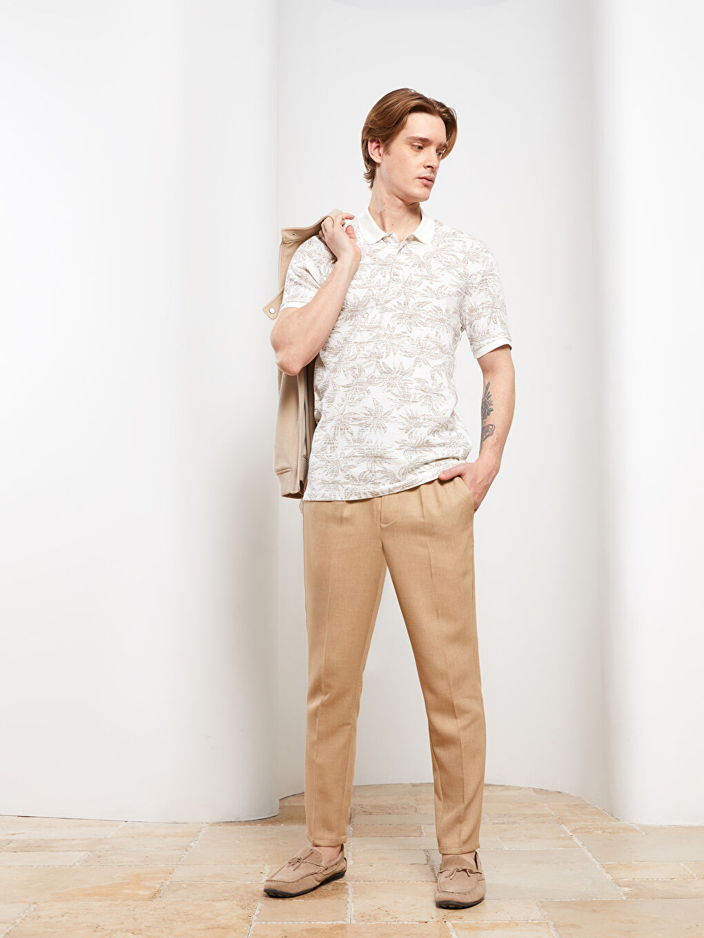 Polo Neck Short Sleeve Patterned Pique Men's T-Shirt