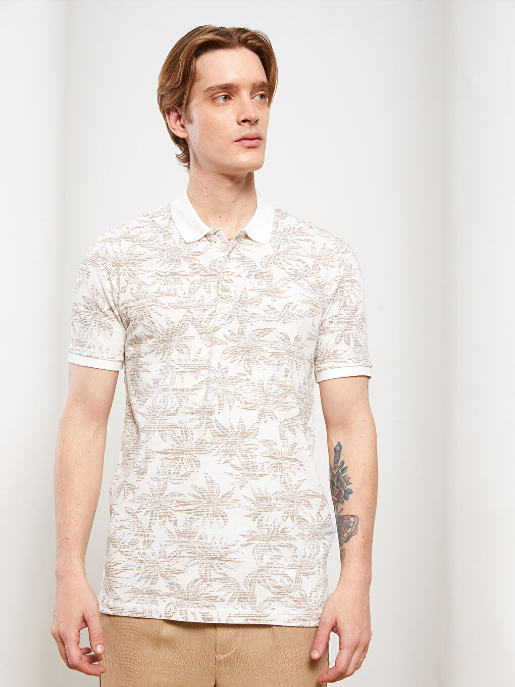 Polo Neck Short Sleeve Patterned Pique Men's T-Shirt-1