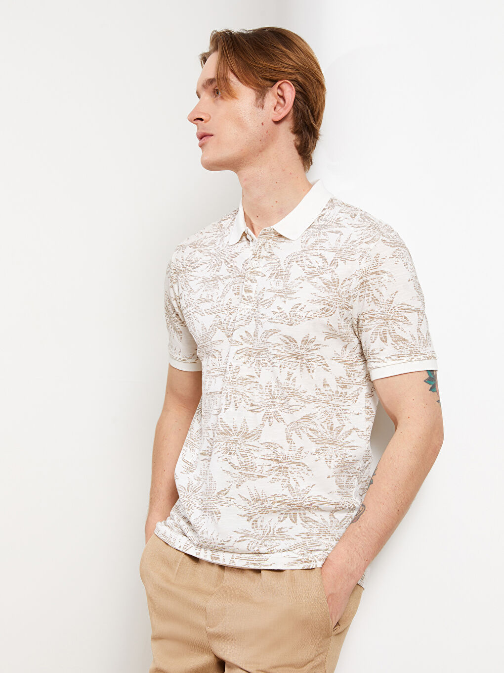 Polo Neck Short Sleeve Patterned Pique Men's T-Shirt-2