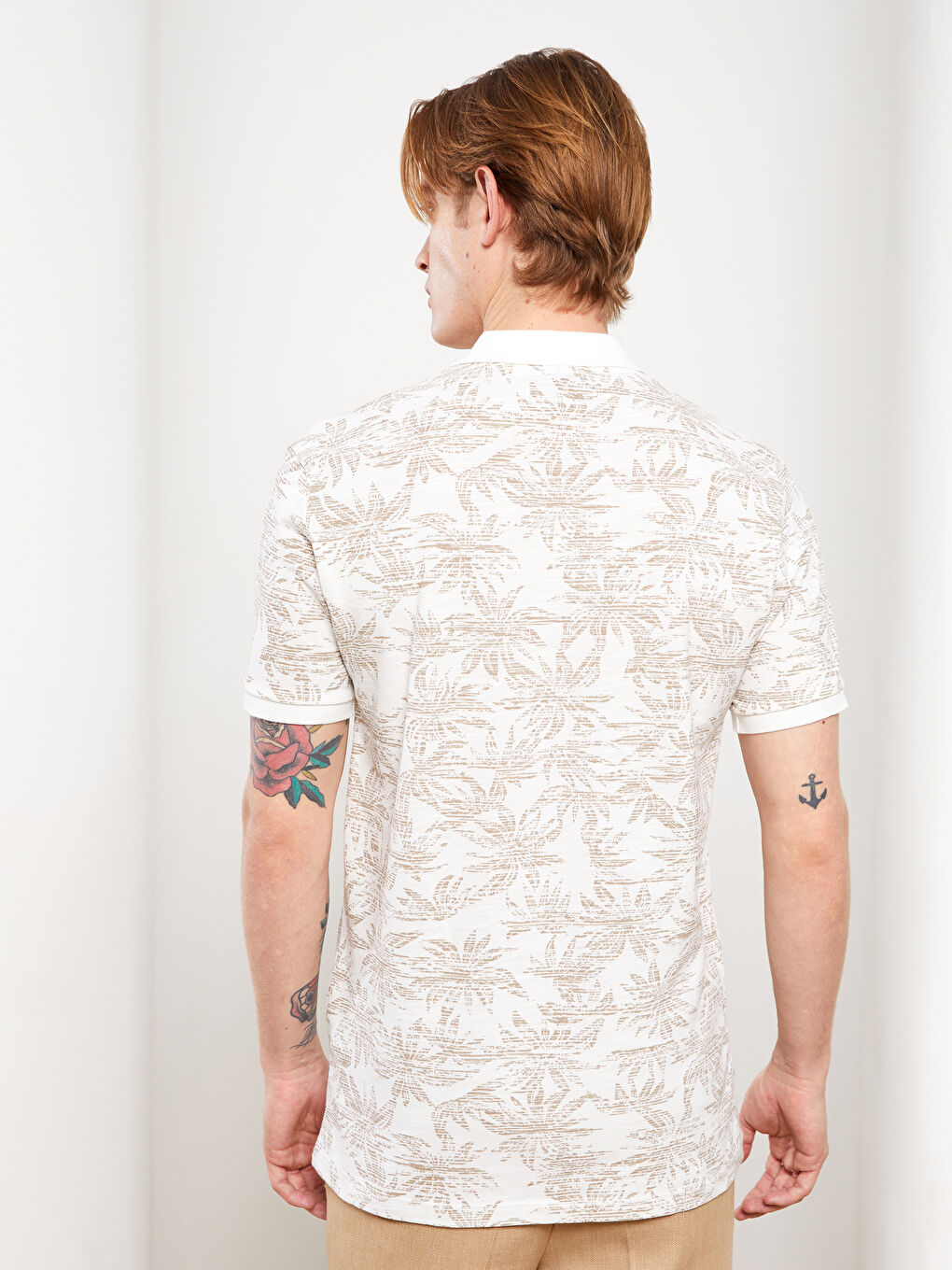 Polo Neck Short Sleeve Patterned Pique Men's T-Shirt-4