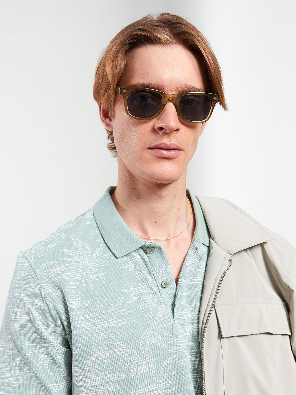 Yeşil Polo Yaka Kısa Kollu Desenli Pike Erkek Tişört-2