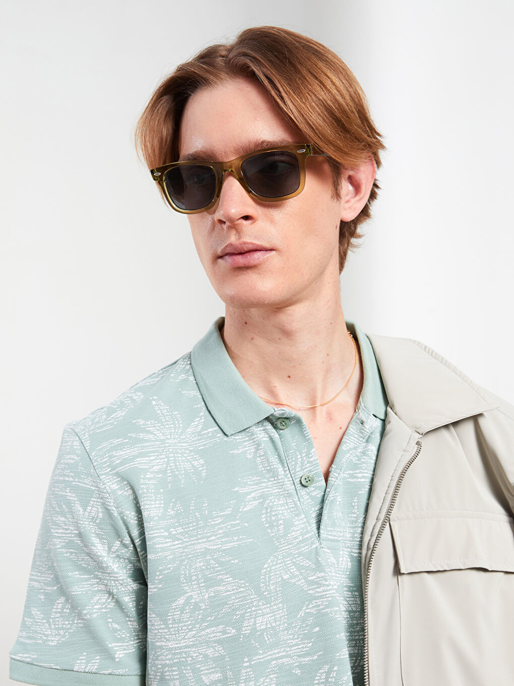 Yeşil Polo Yaka Kısa Kollu Desenli Pike Erkek Tişört-3