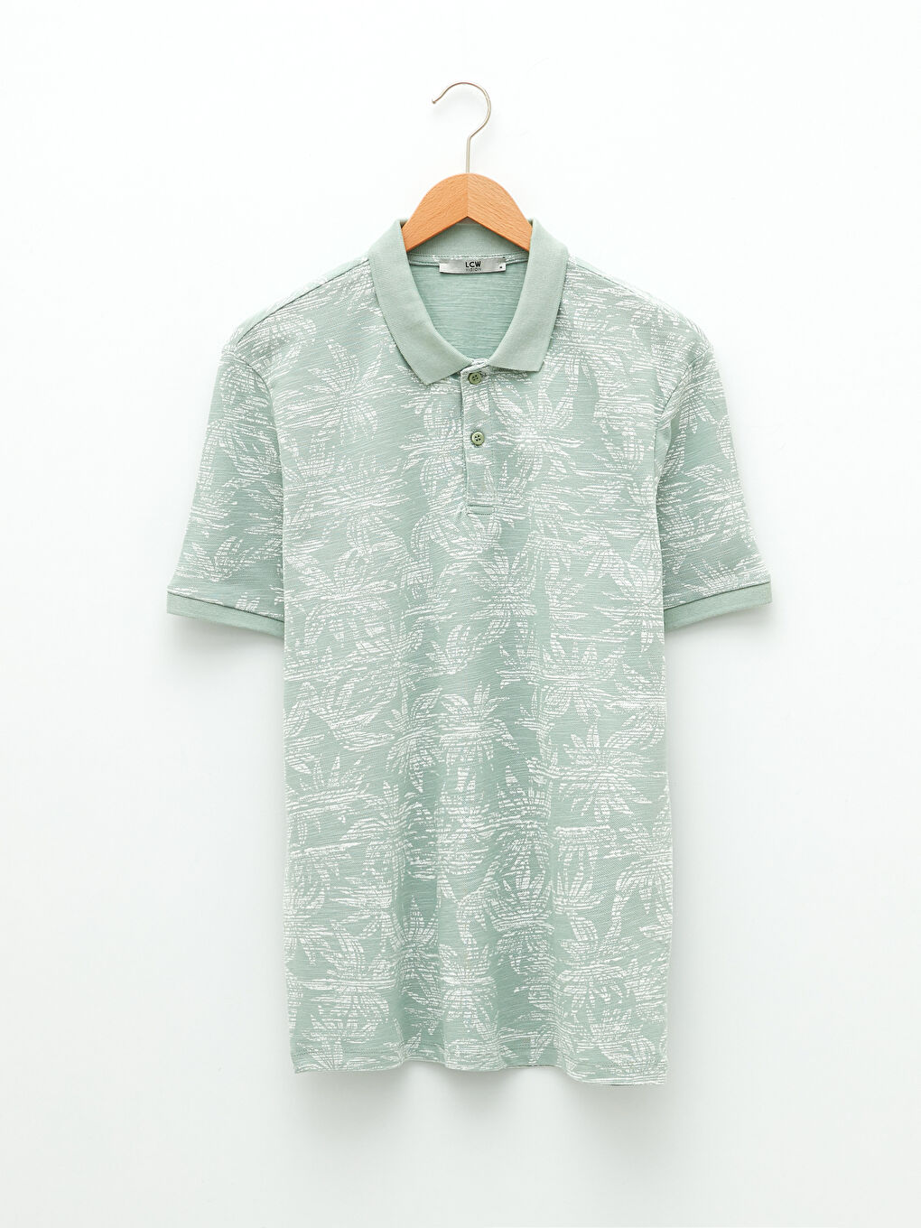 Yeşil Polo Yaka Kısa Kollu Desenli Pike Erkek Tişört-5