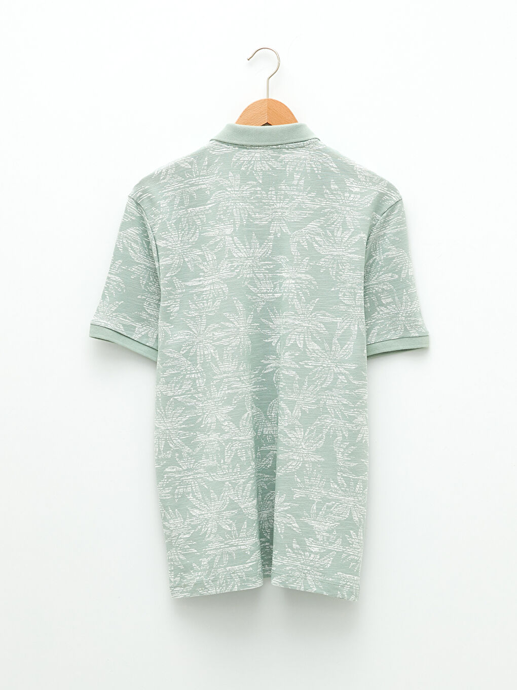 Yeşil Polo Yaka Kısa Kollu Desenli Pike Erkek Tişört-6