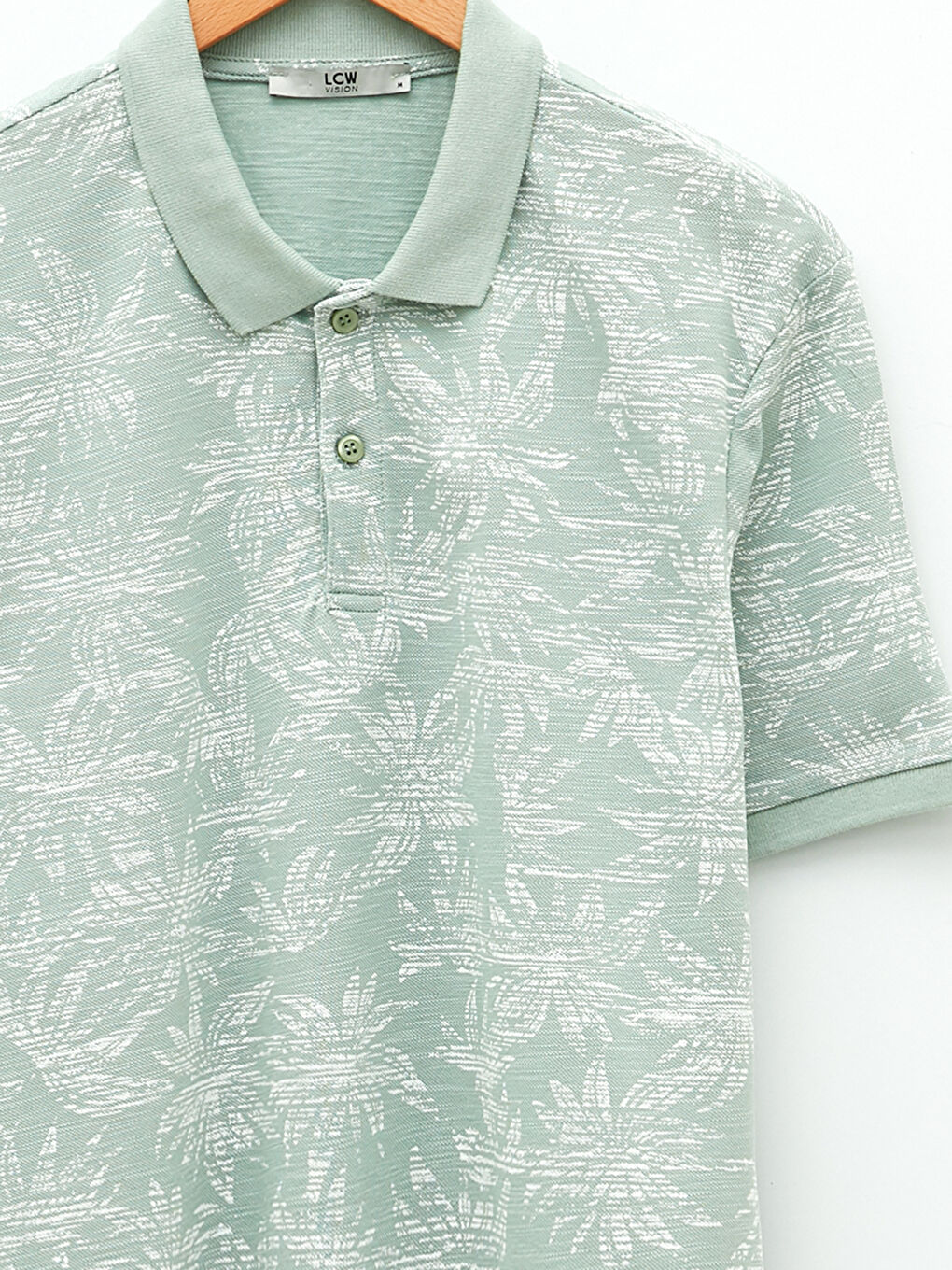 Yeşil Polo Yaka Kısa Kollu Desenli Pike Erkek Tişört-7