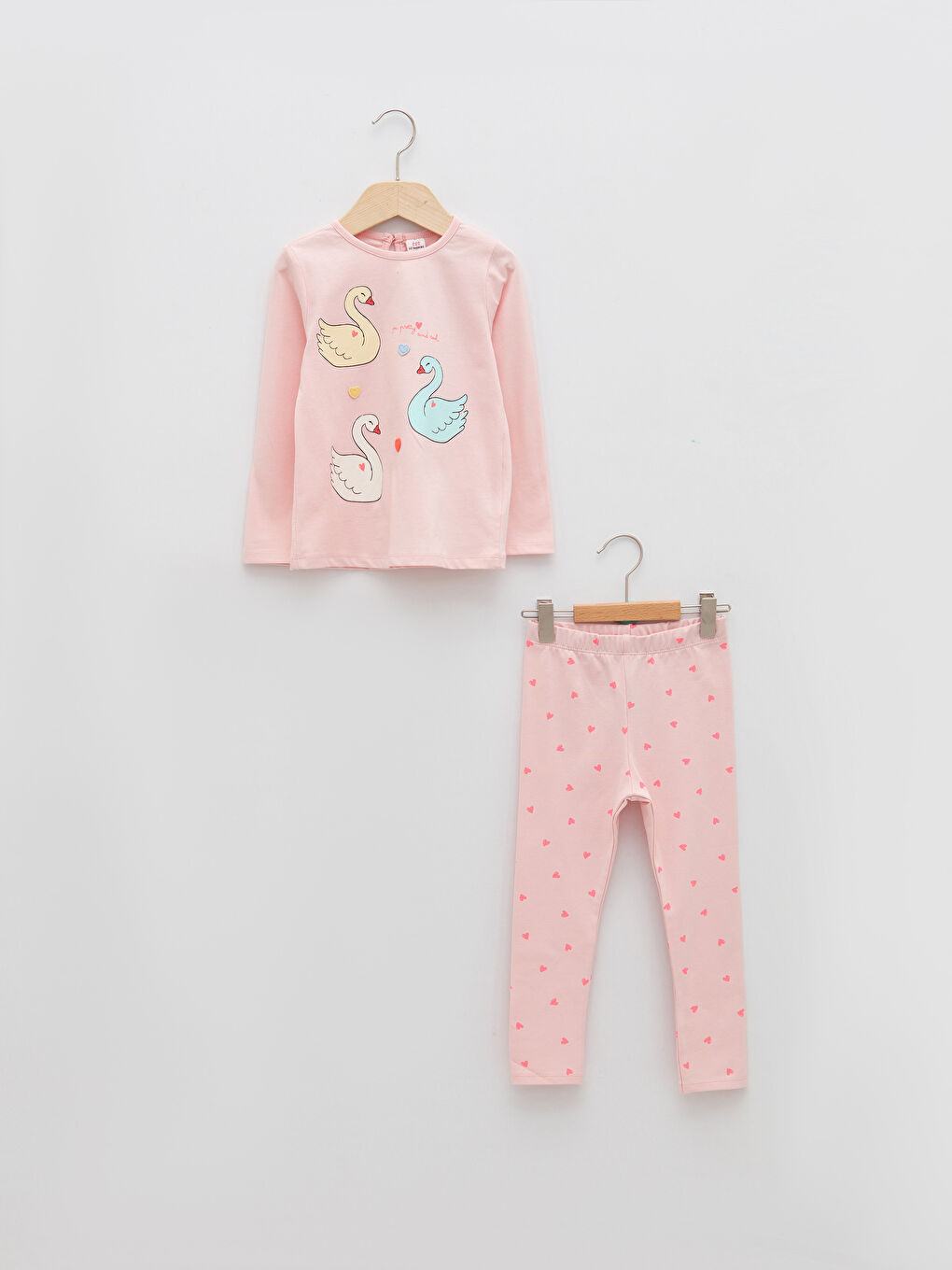 Crew Neck Long Sleeve Printed Baby Girls' T-Shirt and Tights 2 Pack Set