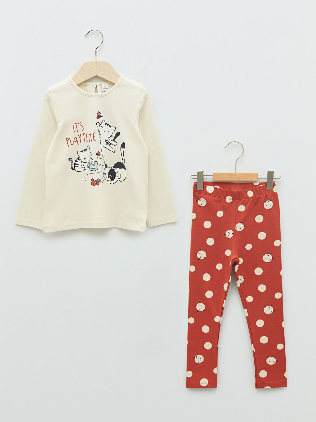 Crew Neck Long Sleeve Printed Baby Girls' T-Shirt and Tights 2 Pack Set