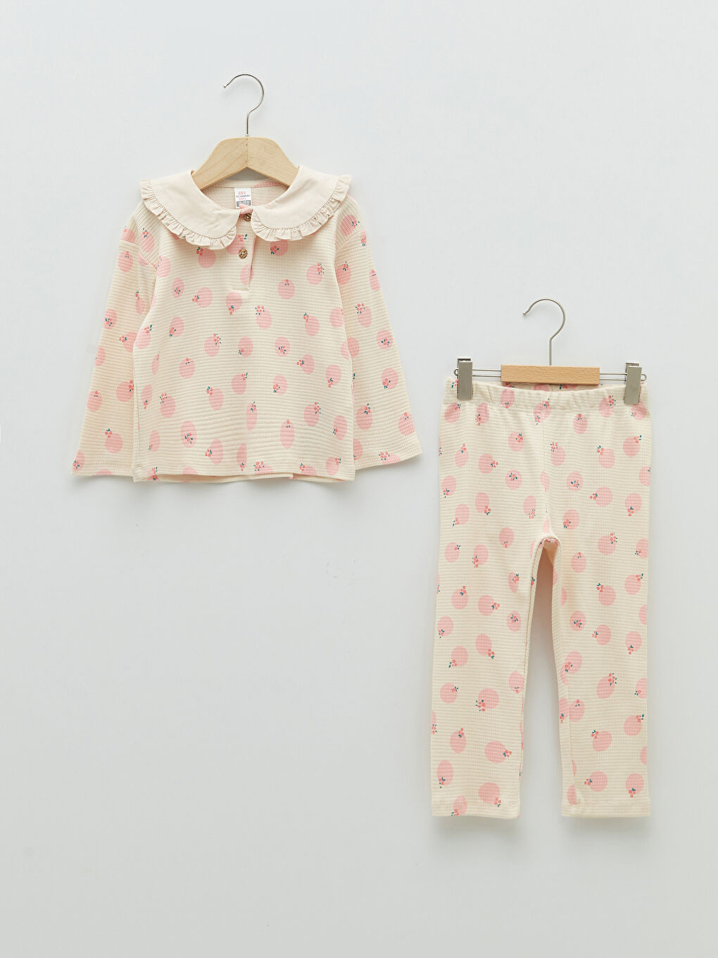 طقم تيشيرت وبنطلون بناتي رضع بكم طويل وياقة بيبي مطبوع - قطعتين-4