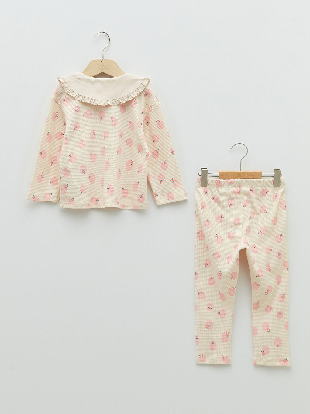 طقم تيشيرت وبنطلون بناتي رضع بكم طويل وياقة بيبي مطبوع - قطعتين-5