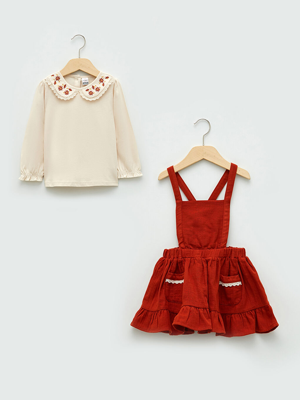 Bebe Collar Long Sleeve Embroidery Detailed Baby Girl T-Shirt and Skirt 2-Pack Set-4