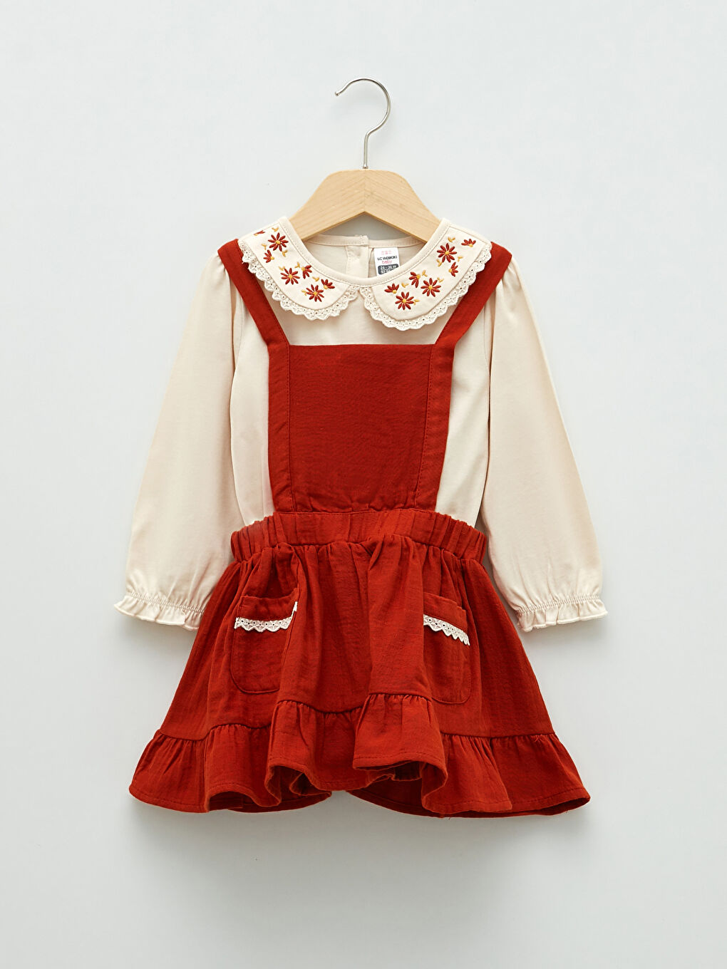 Bebe Collar Long Sleeve Embroidery Detailed Baby Girl T-Shirt and Skirt 2-Pack Set-5